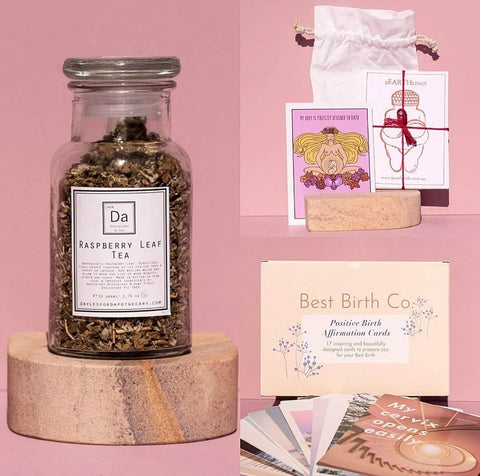 The Maternity Market postpartum products Raspberry Leaf Tea and Affirmation Cards