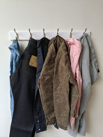Clothes hanging on hooks