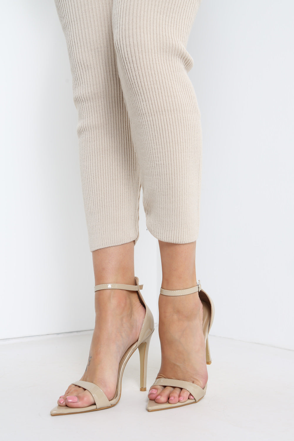 nude ankle strap patentpointed heels