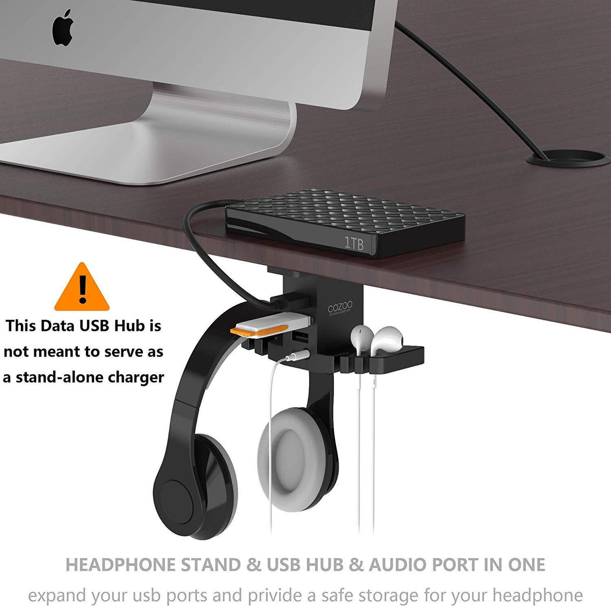 Headphone Stand With Usb Hub Cozoo Under Desk Headset Hanger Mount