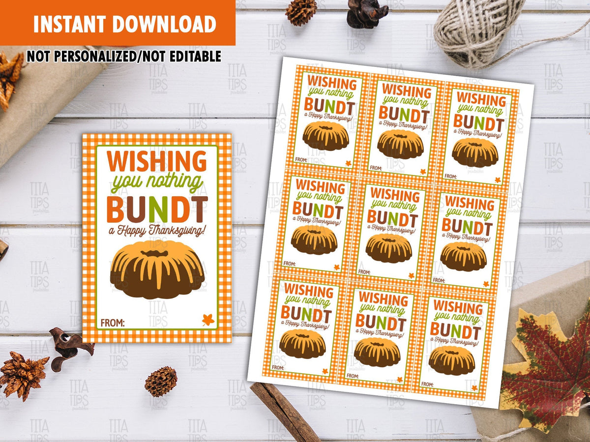 Wishing You Nothing Bundt A Happy Thanksgiving Favor Tags, Bundt Cake