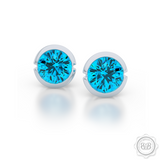 Blue Topaz silver Martini Stud Earrings. Bashert Jewelry. Proudly Handcrafted in USA.