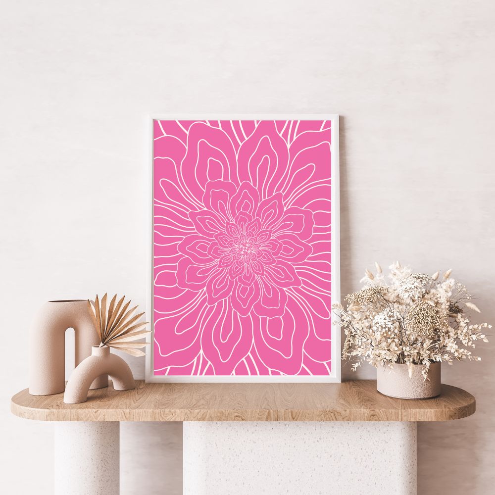 Bright Pink Flower Wall Art Poster A1, A2, A3, A4