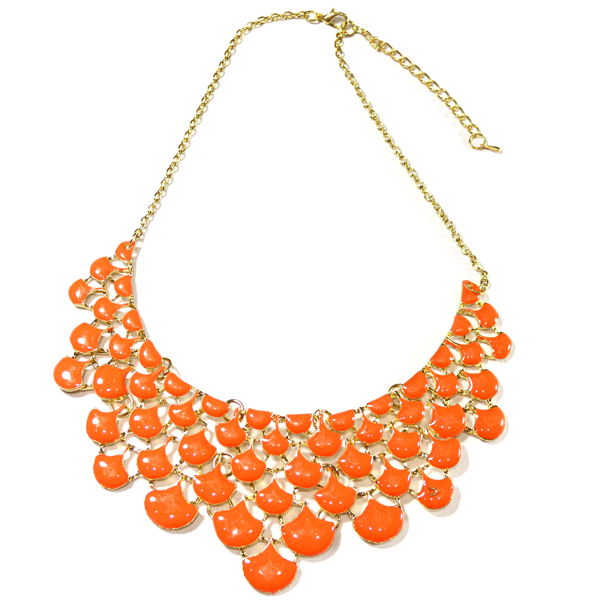 Orange Color Metal Statement Bib and Choker Necklace