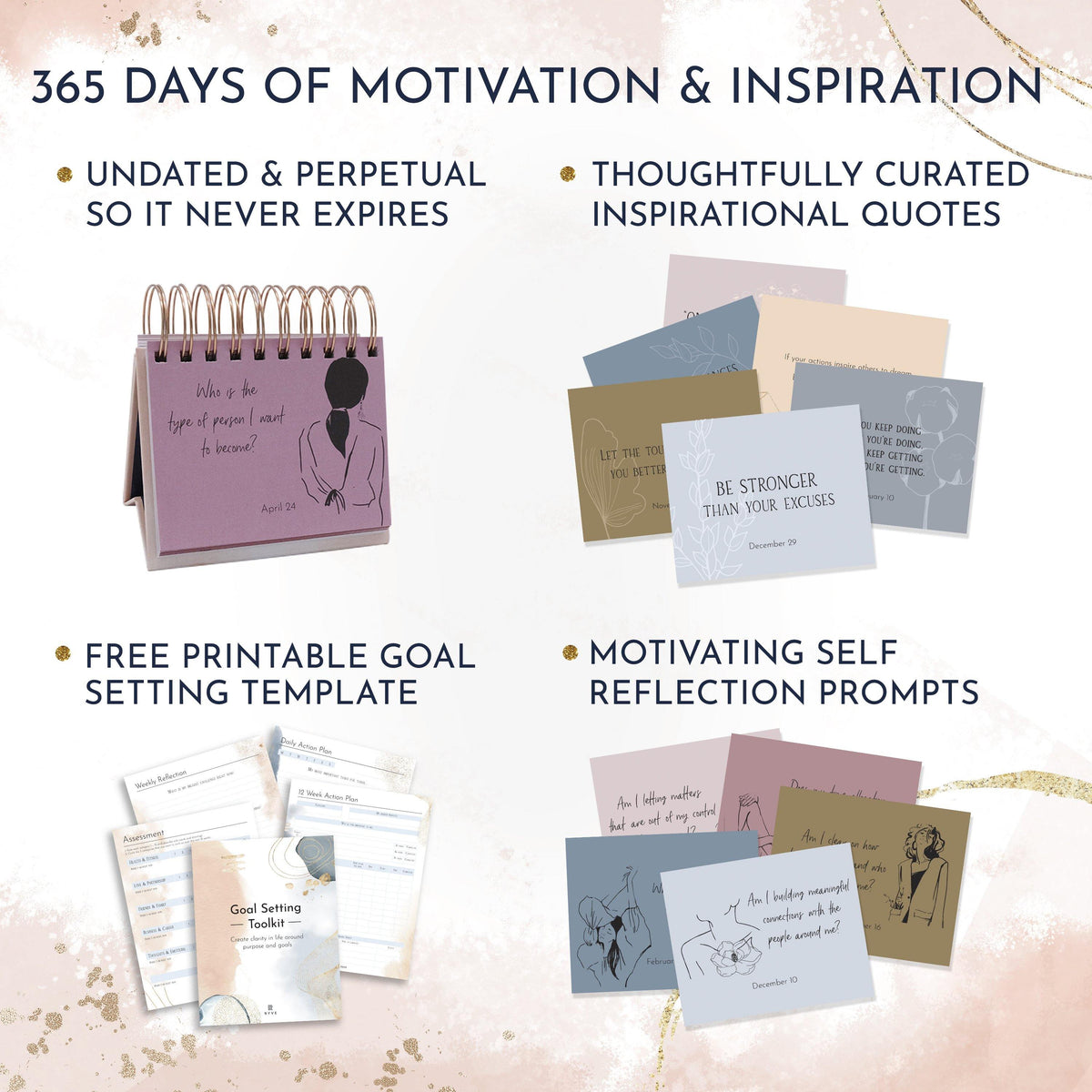 Motivational Desk Calendar - Daily Inspirational Quotes Flip Calendar (Red)