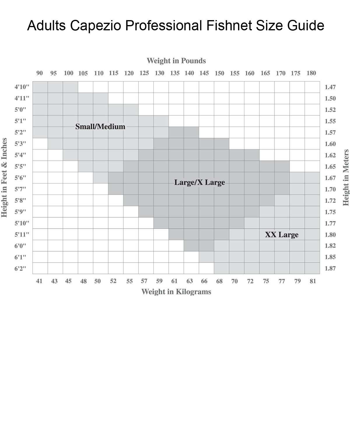 Capezio Fishnet Size Chart