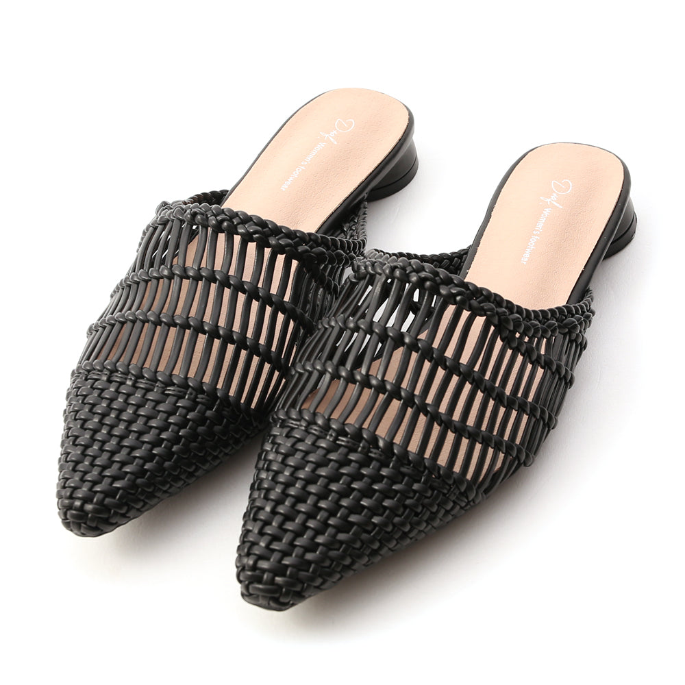 Pointed Toe Woven Mules Black S00007010 