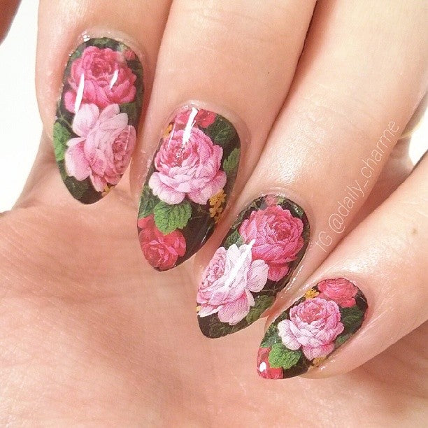 Bright Floral Nails With Water Decals