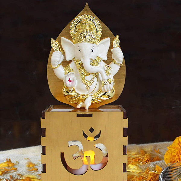 Gold Plated Ganesha Idol with Tealight Candle