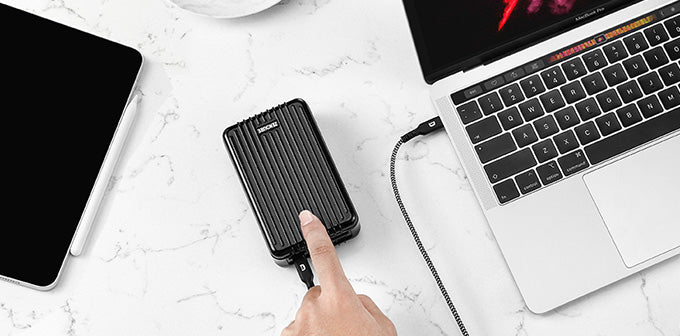 27,000 mAh portable charger with dual USB-C PD (100W + 60W) & dual USB-A ports, quickly charge MacBook Pros & other compatible devices