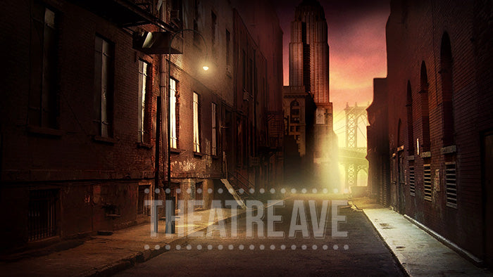 City Alley at Dusk, a digital theatre projection backdrop for shows like Annie and West Side Story