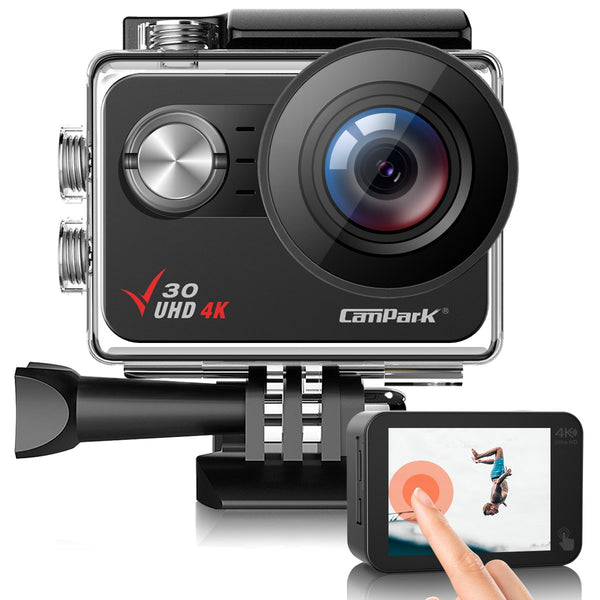 Campark X30 4K Action Camera 20MP EIS Anti Shake WiFi Touch Screen 1080p 120fps Sports Underwater 40m Waterproof Video Cam with Two 1350mAh Batteries Mounting Accessories 