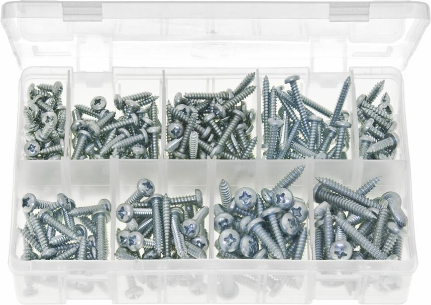 300 Assorted No12 Zinc Plated Pan Pozi Self Tapping Screws 5.5mm & No14 6.3mm 