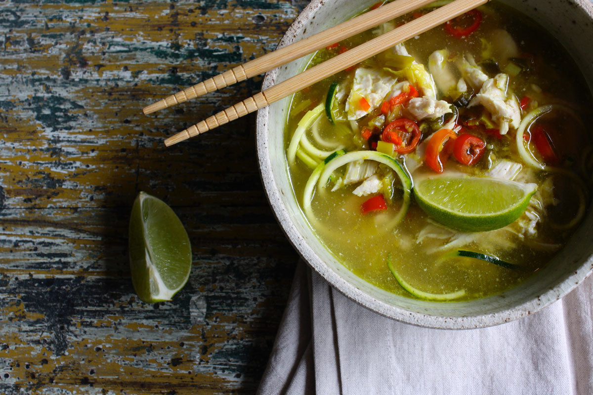 Chicken pho with zucchini noodles