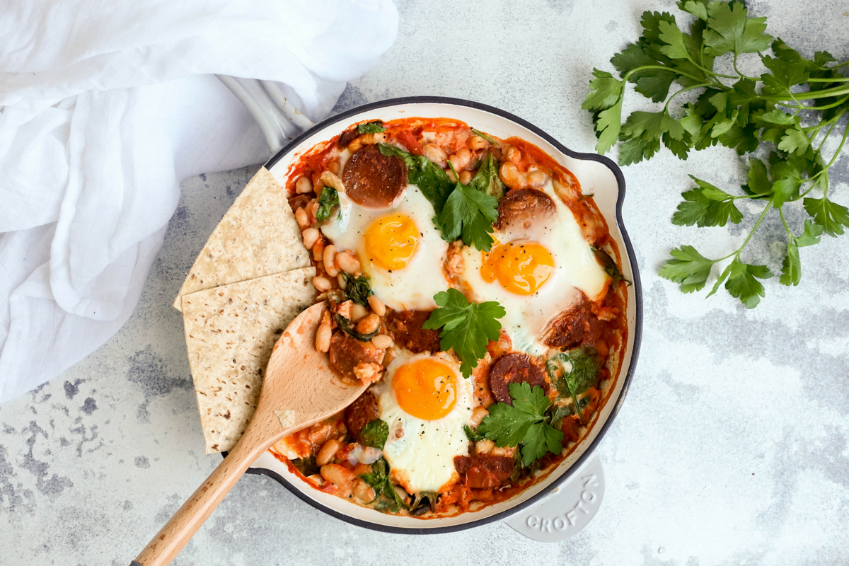 One pan baked eggs with chorizo