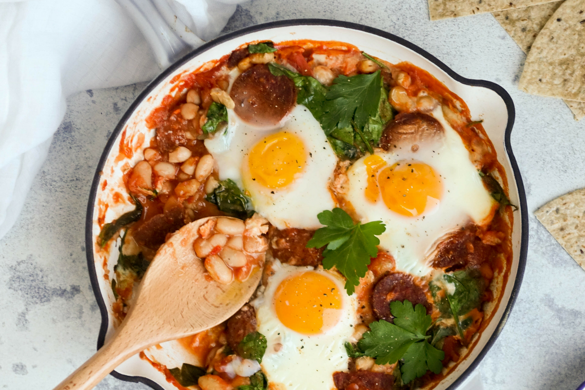 Baked eggs with chorizo