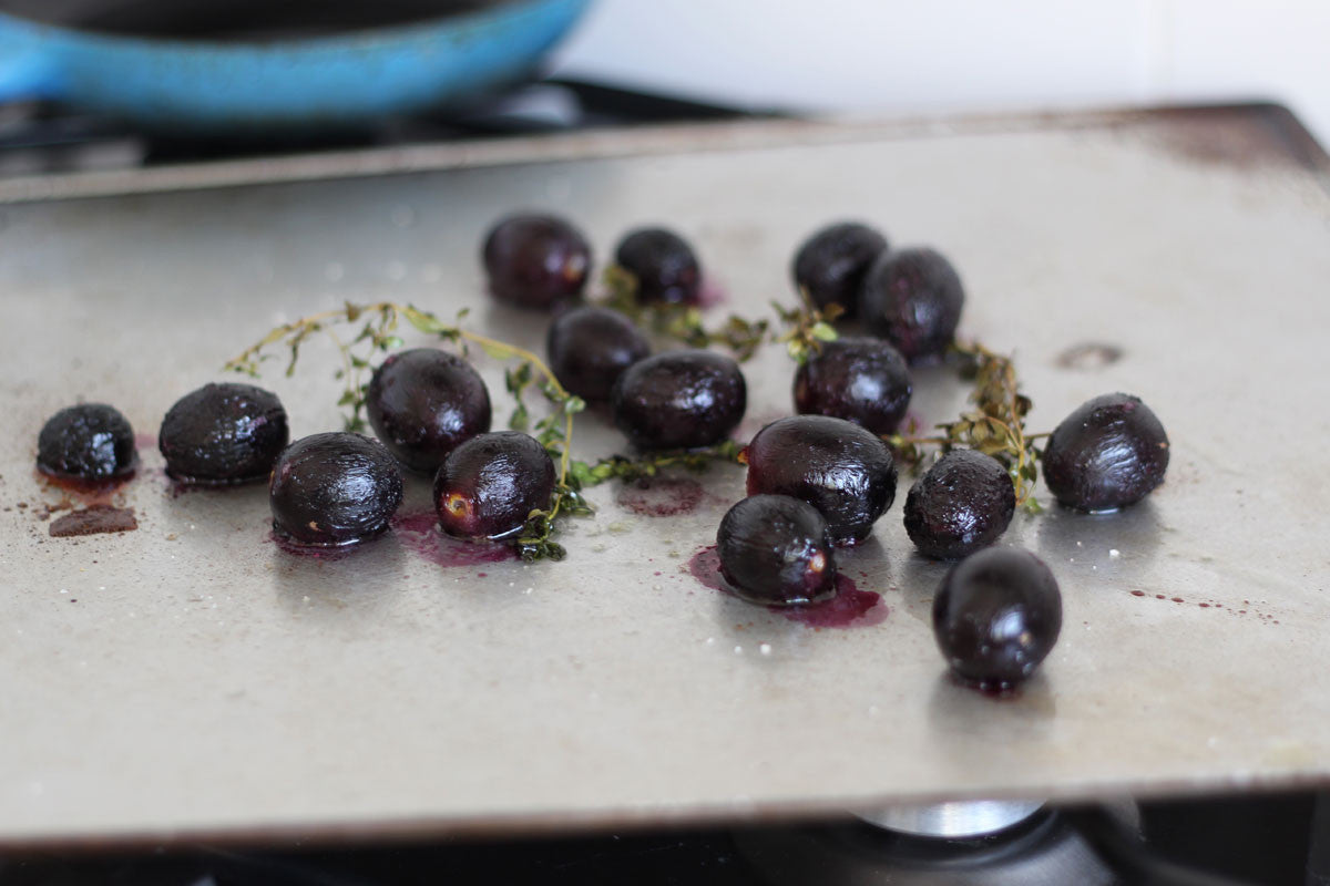 Thyme Roasted Red Grapes on Grilled Toast