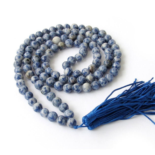 108 Prayer Tibetan 8mm Blue Sandstone Buddhist Beads Jap Mala Necklace 