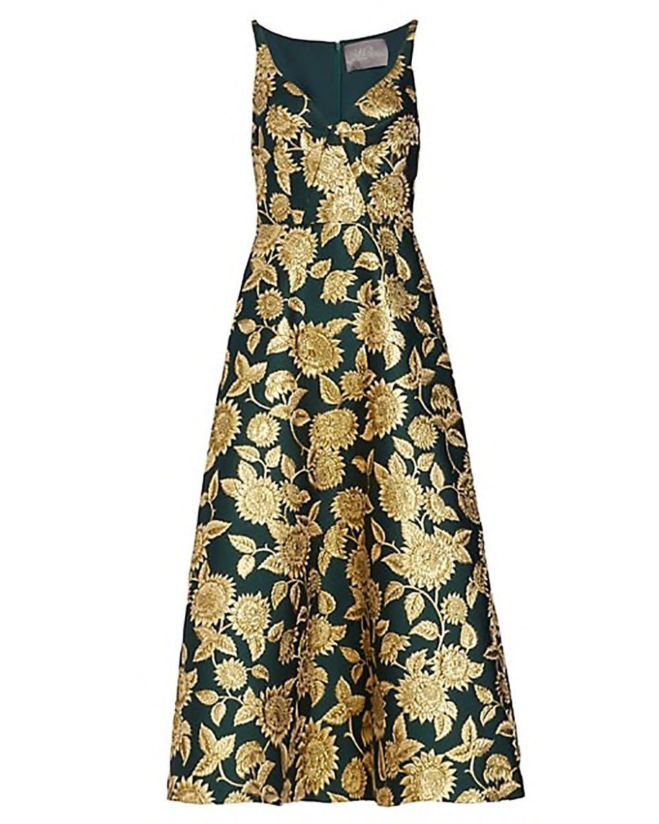 Sunflower Metallic Jacquard Midi-Dress