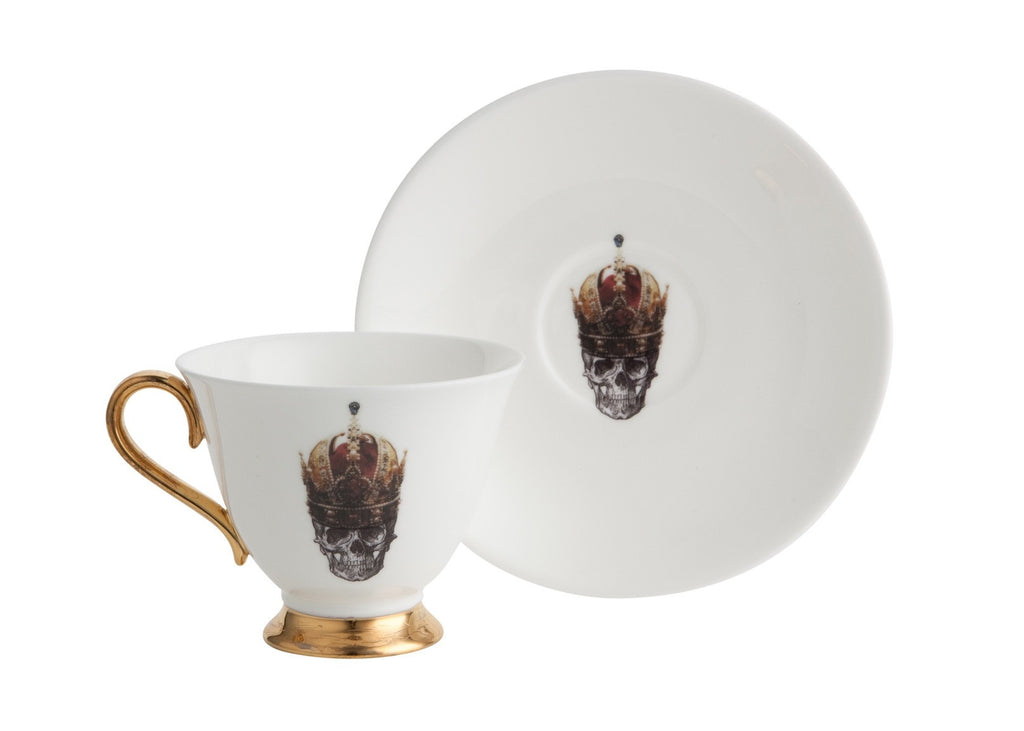 Skull in Red Crown Teacup and Saucer