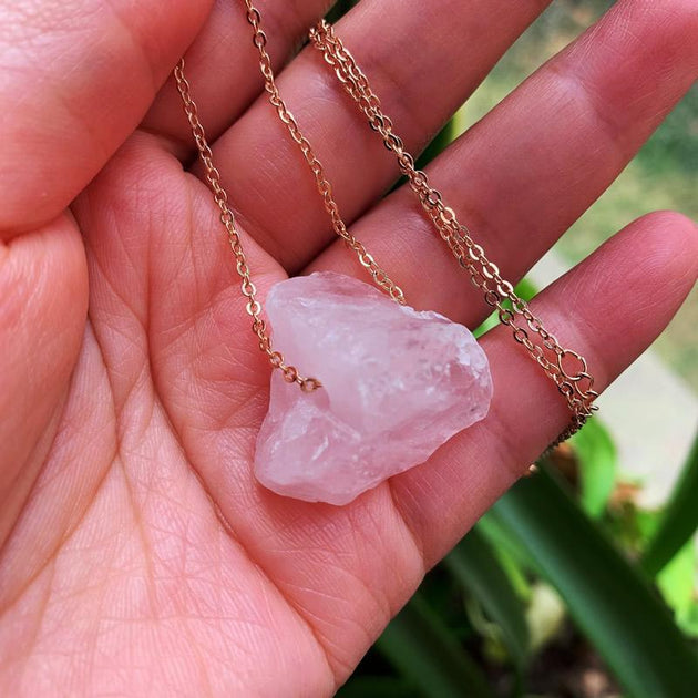 Joan Nunu Natural Raw Amethyst Rose Quartz Pendant Necklace for Women Healing Chakra Crystals with Three Different Chains