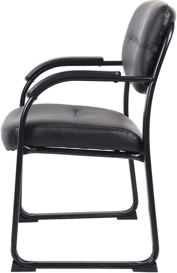 boss office products leather sled base side chair in black