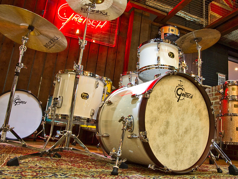 Gretsch USA Custom Drum Kit in Piano White at the drumshop uk 