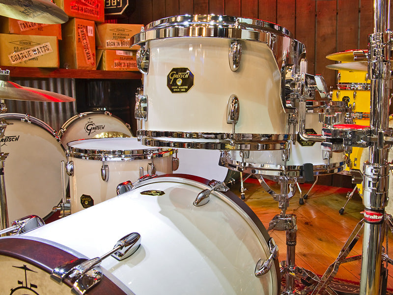 Gretsch USA Custom Drum Kit in Piano White drumshop uk