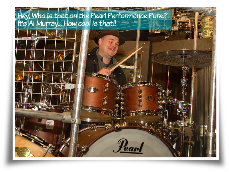 Pearl Drum Day Al Murray Playing a Pearl Reference Pure Drum Kit Drumshop uk