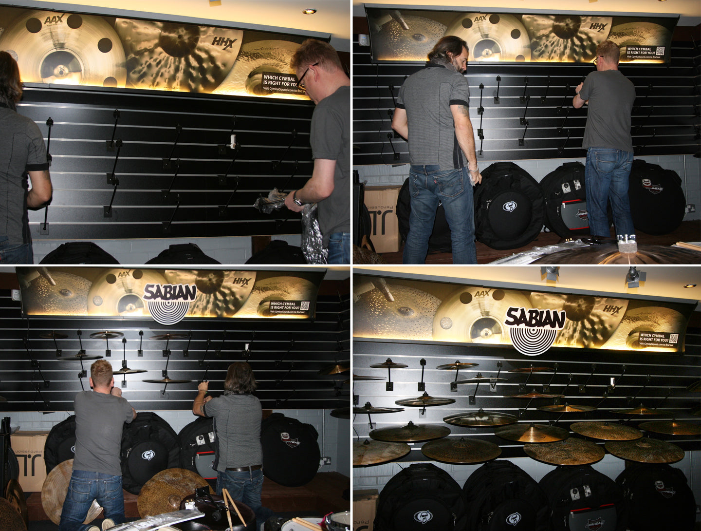 Installing Drum Shop Sabian cymbal wall November 2015
