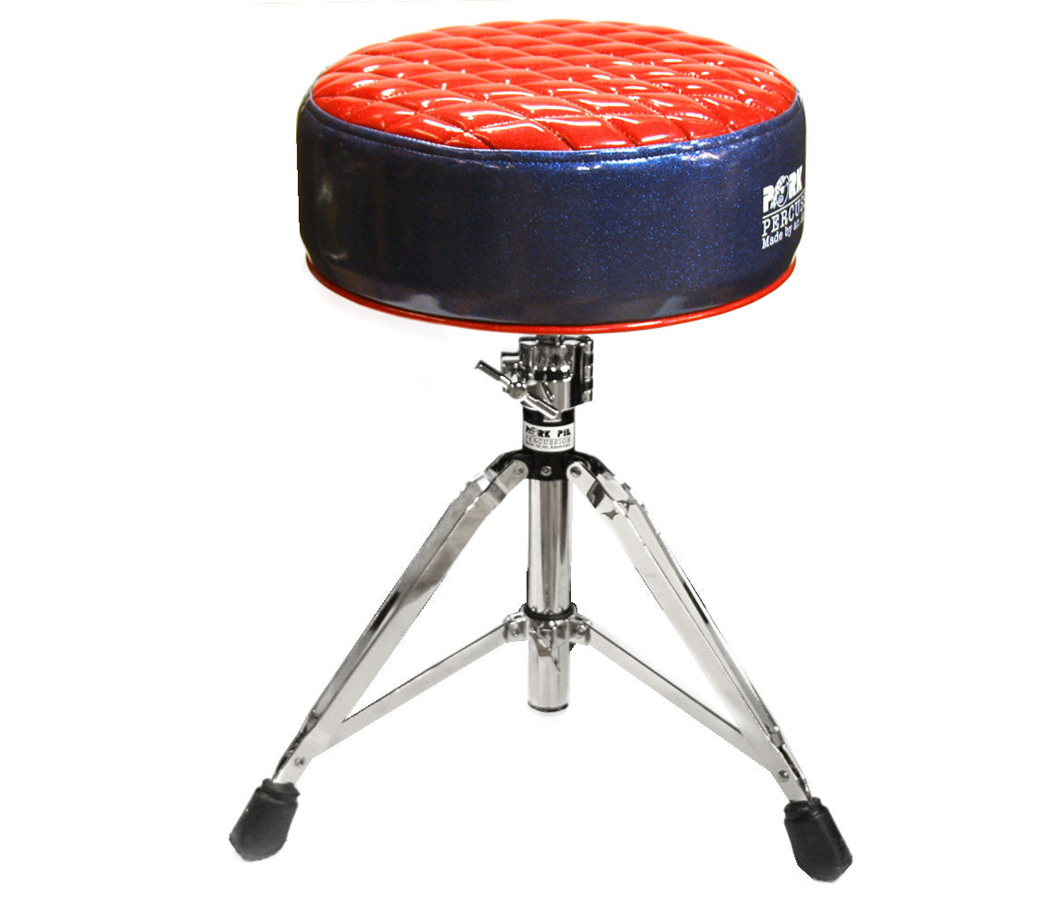 Pork Pie Deuce Blue & Red Diamond Tuck Drum Throne with Base Drum Shop