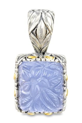 Carved Chalcedony Pendant Set in Sterling Silver & 18K Gold Accents "Gwen"