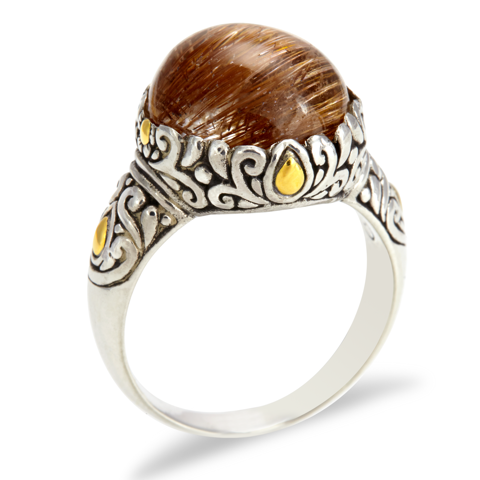 Rutilated Quartz Sterling Silver Ring with 18K Gold Accents