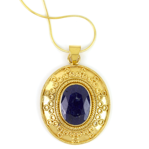 Blue Sapphire Pendant Set in Gold Plated Silver
