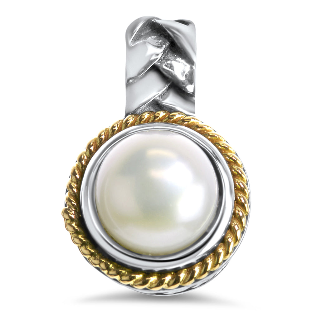 White Pearl Sterling Silver Pendant with 18K Gold Accents