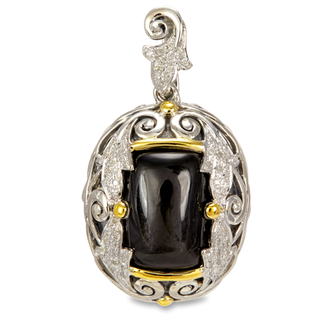 Black Star Dioside and Diamond Sterling Silver Pendant with 18K Gold Accents