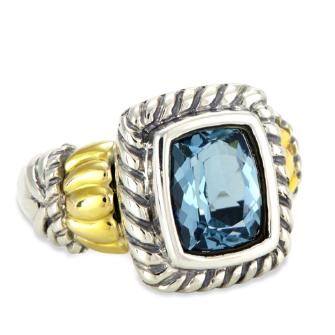 Blue Topaz Sterling Silver Ring with 18K Gold Accents
