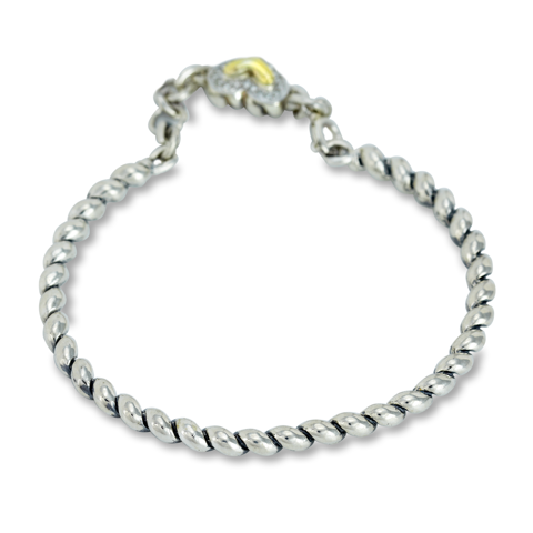 Diamond Heart Shape Bangle Set in Sterling Silver & 18K Gold Accents