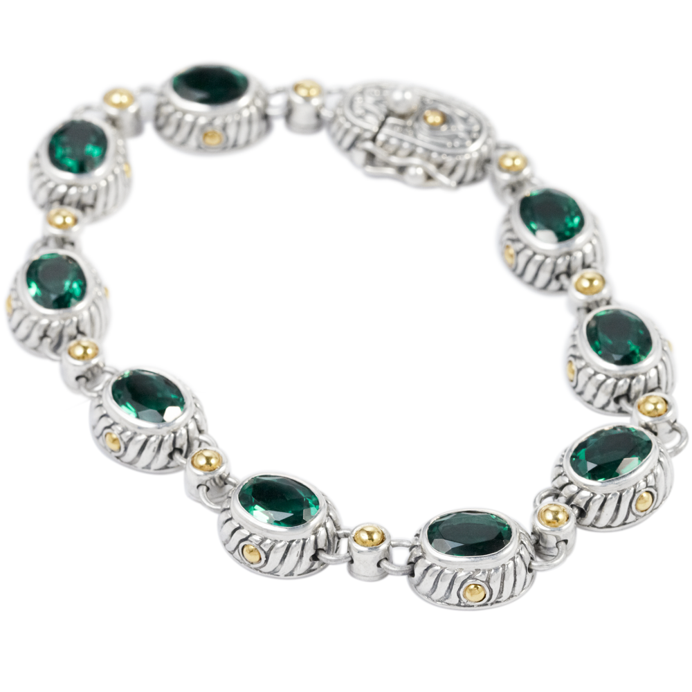Green Quartz Sterling Silver Bracelet with 18K Gold Accents
