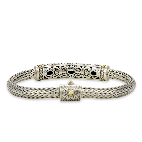 Blue Topaz Sterling Silver Woven Bracelet with 18K Gold Accents