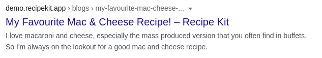 Standard search results for recipes without structured data