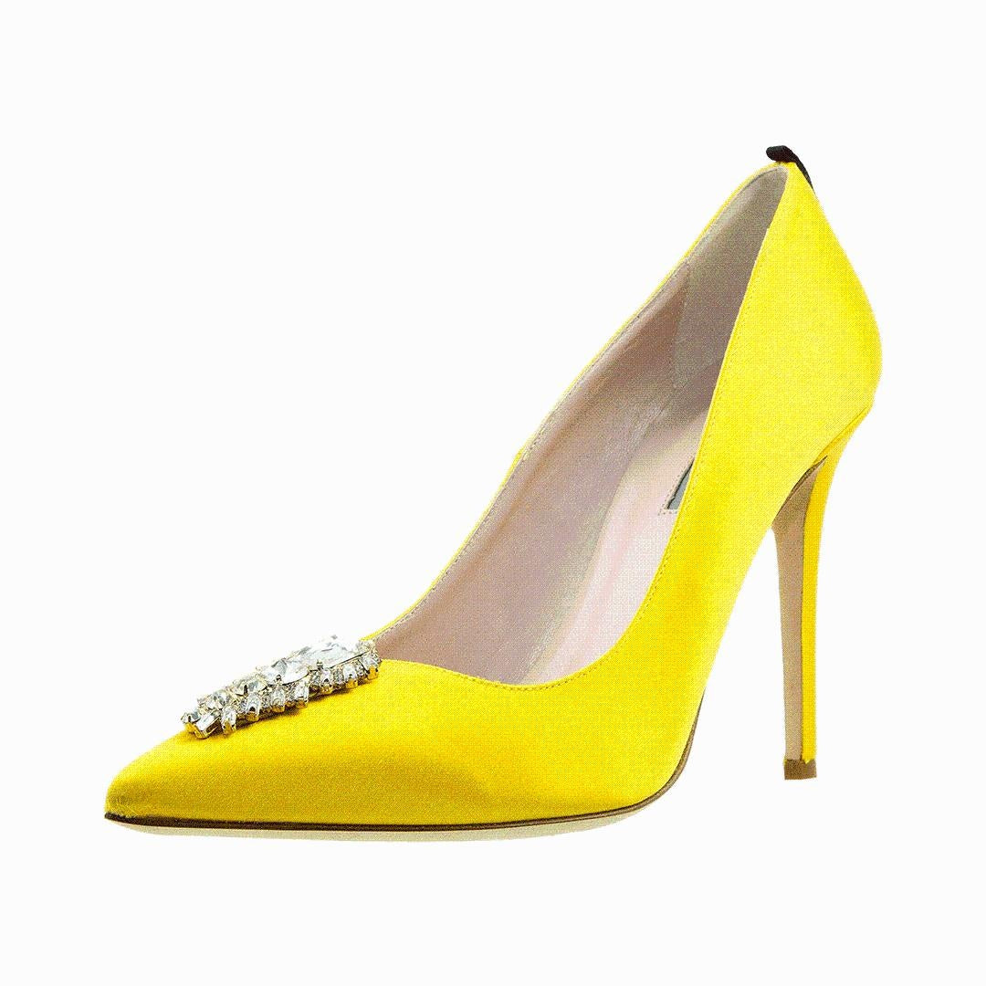 yellow satin heels