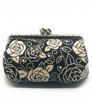 Black Rose Weaved Metal Kiss Lock Purse / Gamaguchi Japanese Bags