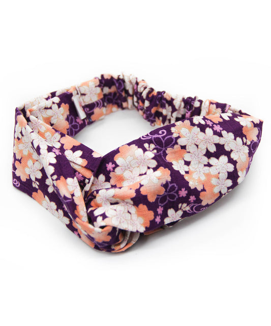 Purple Sakura Print Japanese Headband / Cotton fabric Headband