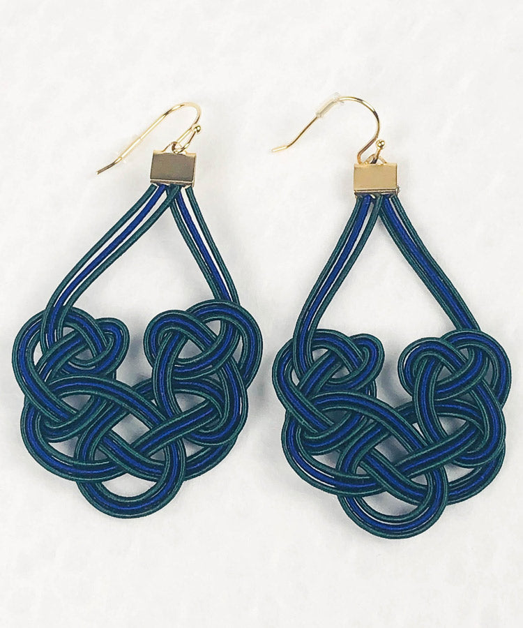 Beige & Blue Mizuhiki Japanese Earrings / Dangle Earrings