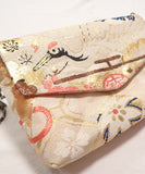 Beige Base Vintage Kimono Obi Detachable Crossbody Bag / White Bird Japanese Shoulder Bag