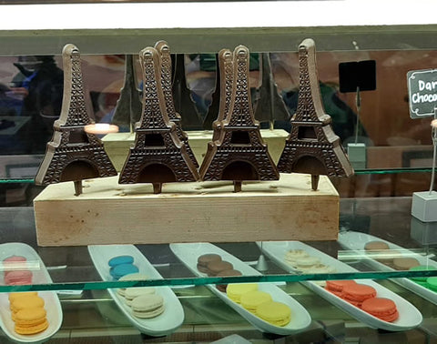 Eiffel Tower shaped chocolate figurines at Chocolatine bakery in Thousand Oaks.