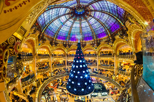 Galeries Lafayette department store interior at Christmas