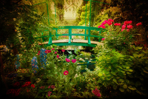 A view of the garden and Giverny bridge at Monet's estate in Normandy, France.