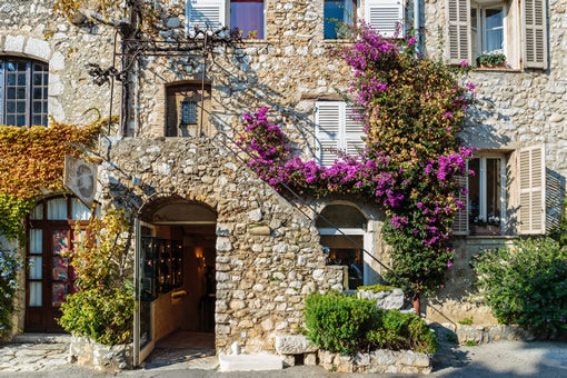 The entrance way of an old stone house in the Provence region of France.